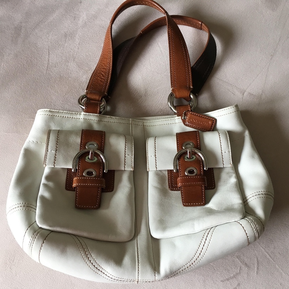 Coach White and Caramel Leather Handbag
